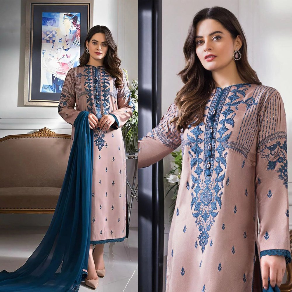 Dhanak 3PC Embroidered Shirt with Chiffon Dupatta - 142 - Sapphire Studios