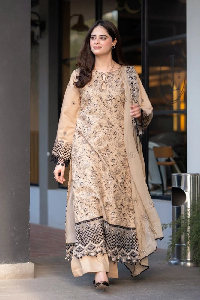 Dhanak - 3PC Embroidered Shirt with Chiffon Embroidered Dupatta - 3397 - Sapphire Studios