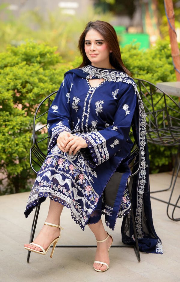 Dhanak - 3PC Embroidered Shirt with Chiffon Embroidered Dupatta - 3460 - Sapphire Studios