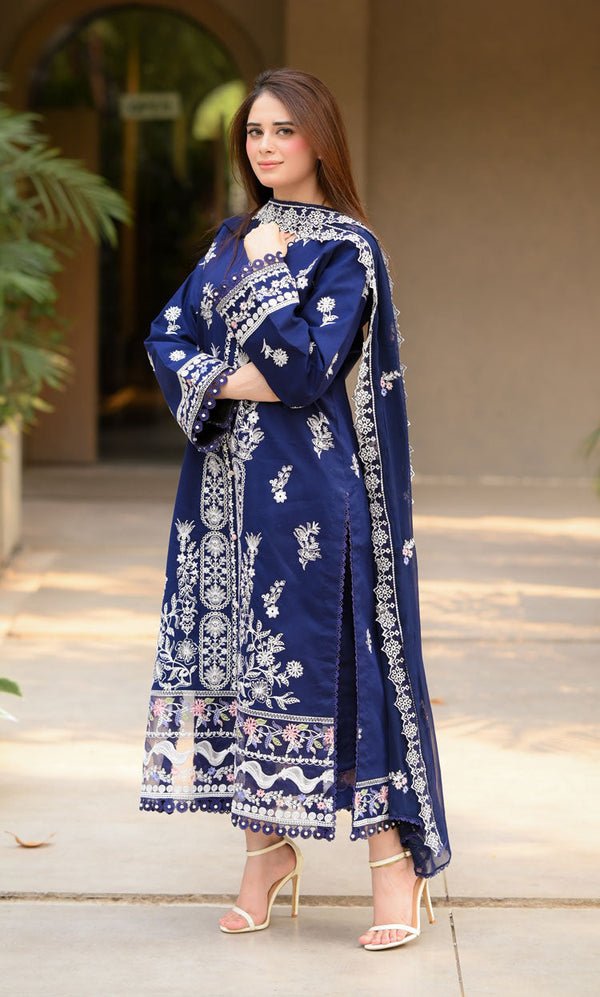 Dhanak - 3PC Embroidered Shirt with Chiffon Embroidered Dupatta - 3460 - Sapphire Studios