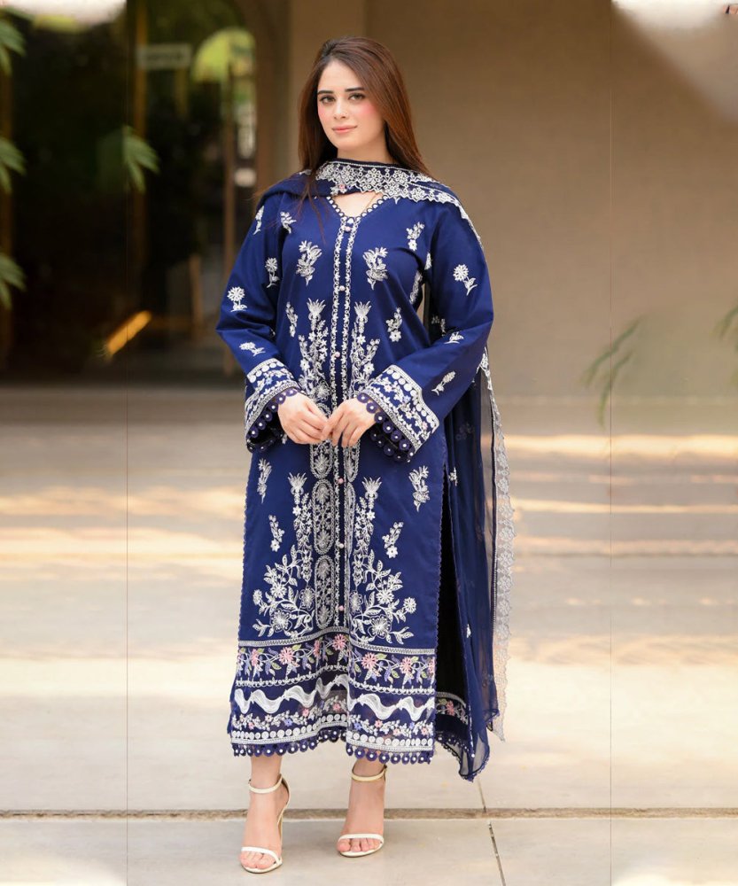Dhanak - 3PC Embroidered Shirt with Chiffon Embroidered Dupatta - 3460 - Sapphire Studios