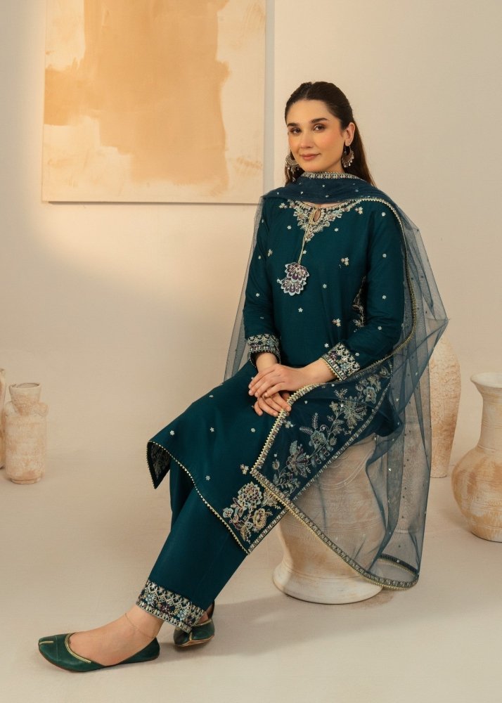Dhanak - 3PC Embroidered Shirt with Chiffon Embroidered Dupatta - 3531 - Sapphire Studios