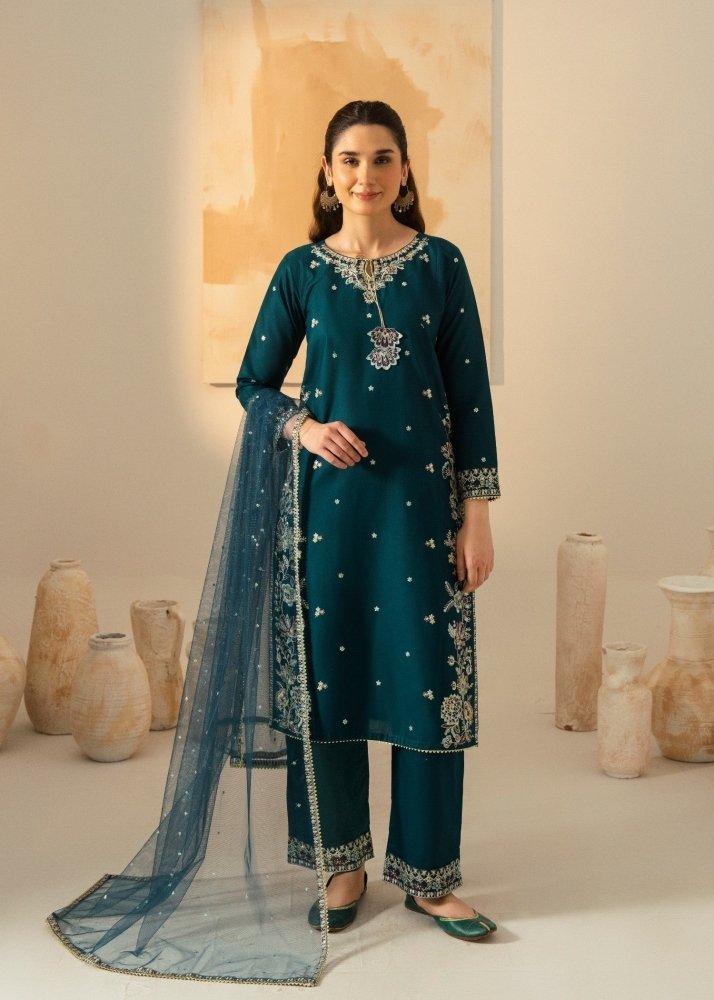 Dhanak - 3PC Embroidered Shirt with Chiffon Embroidered Dupatta - 3531 - Sapphire Studios