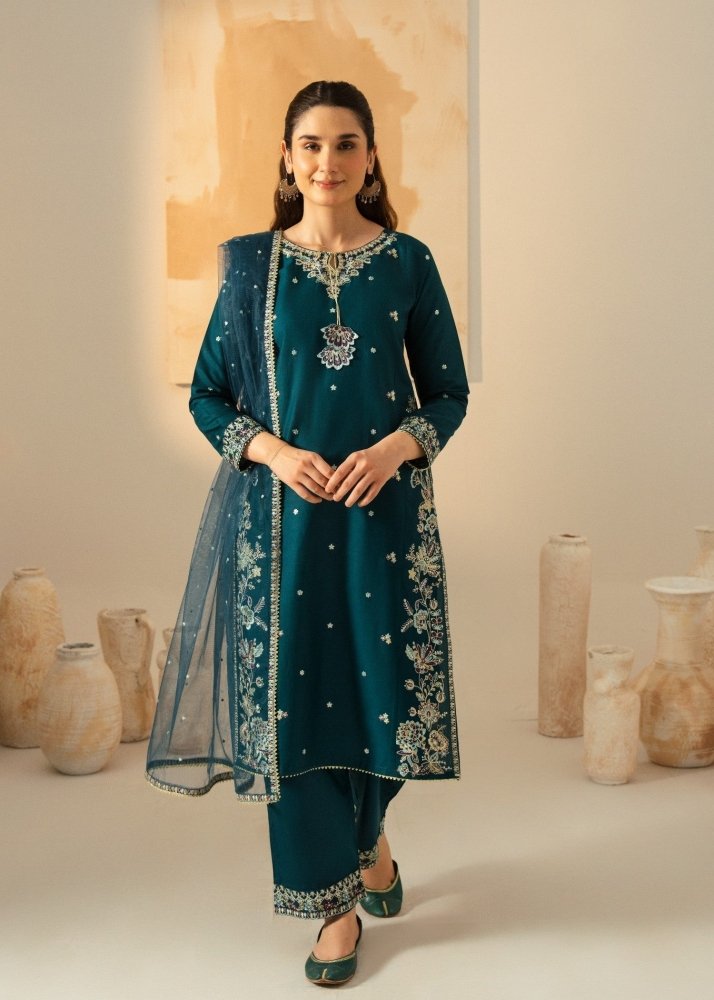 Dhanak - 3PC Embroidered Shirt with Chiffon Embroidered Dupatta - 3531 - Sapphire Studios