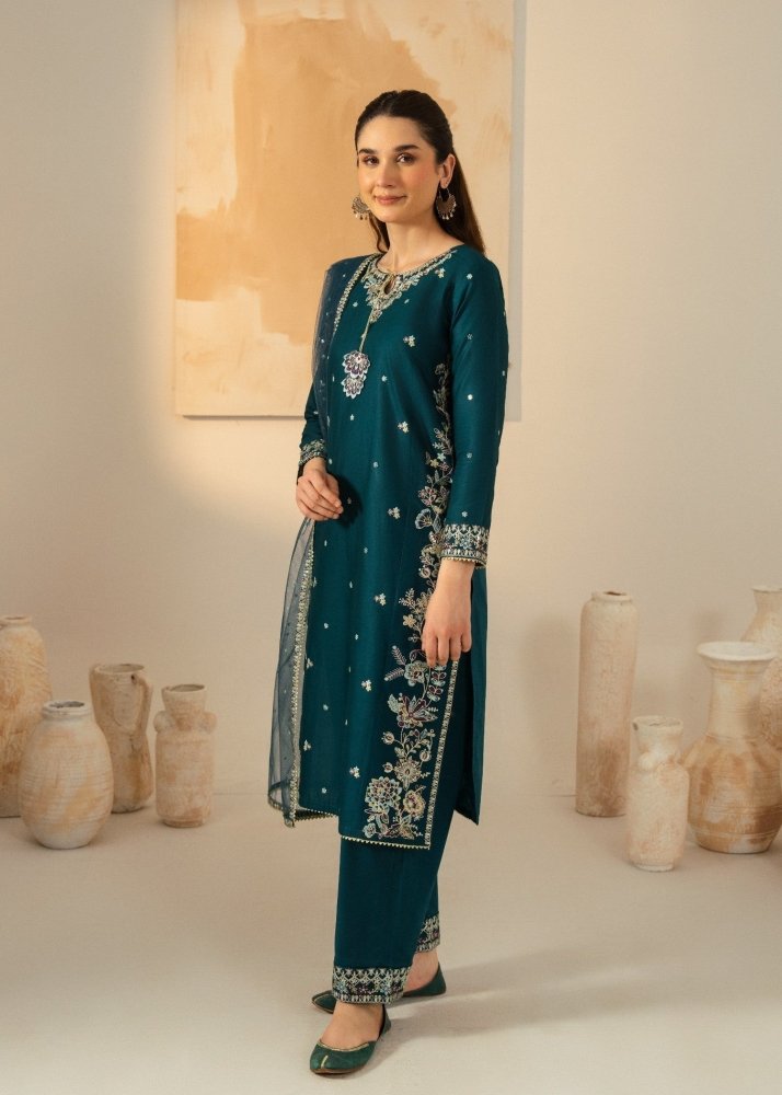 Dhanak - 3PC Embroidered Shirt with Chiffon Embroidered Dupatta - 3531 - Sapphire Studios