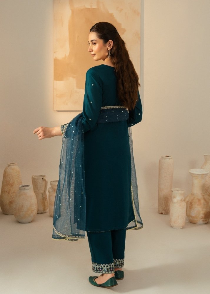 Dhanak - 3PC Embroidered Shirt with Chiffon Embroidered Dupatta - 3531 - Sapphire Studios