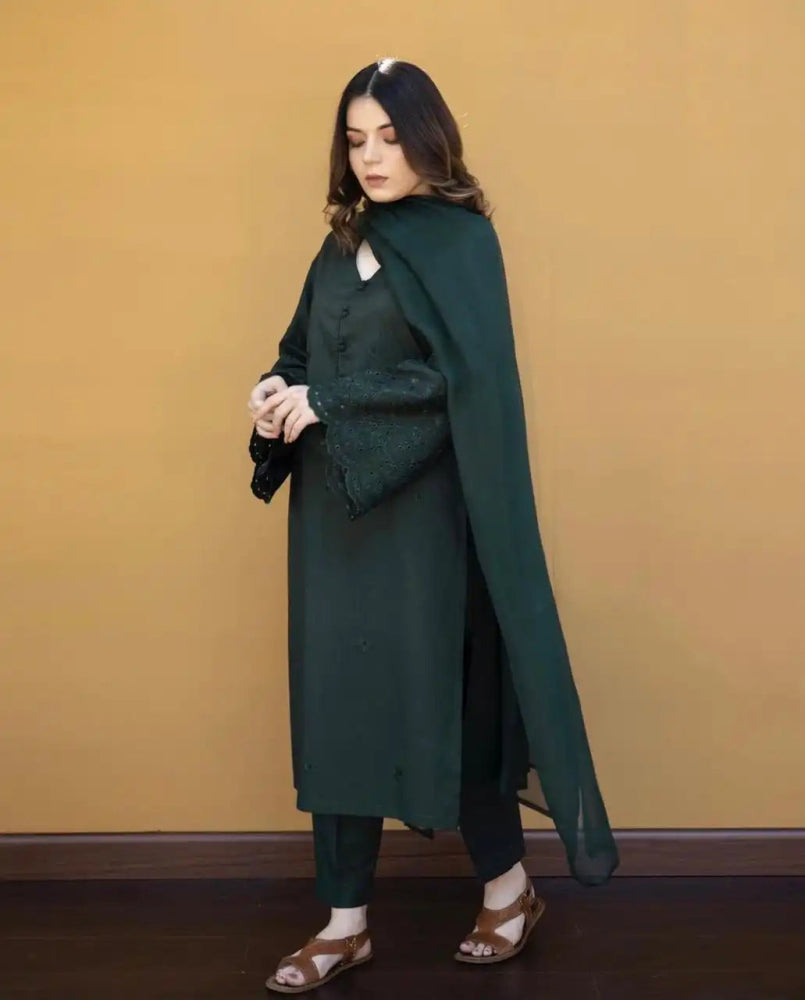 Dhanak - 3PC Embroidered Shirt with Chiffon Plain Dyed Dupatta - 361 - Sapphire Studios