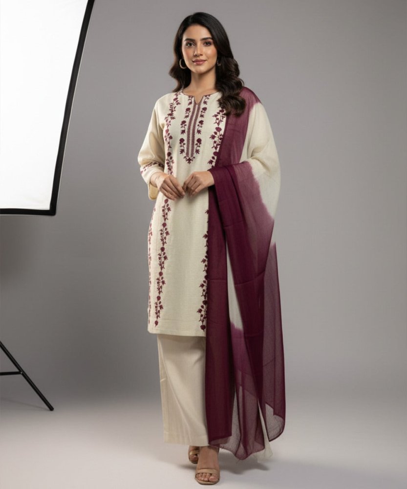 Dhanak - 3PC Embroidered Shirt with Chiffon Tie and Dye Dupatta - 3509 - Sapphire Studios