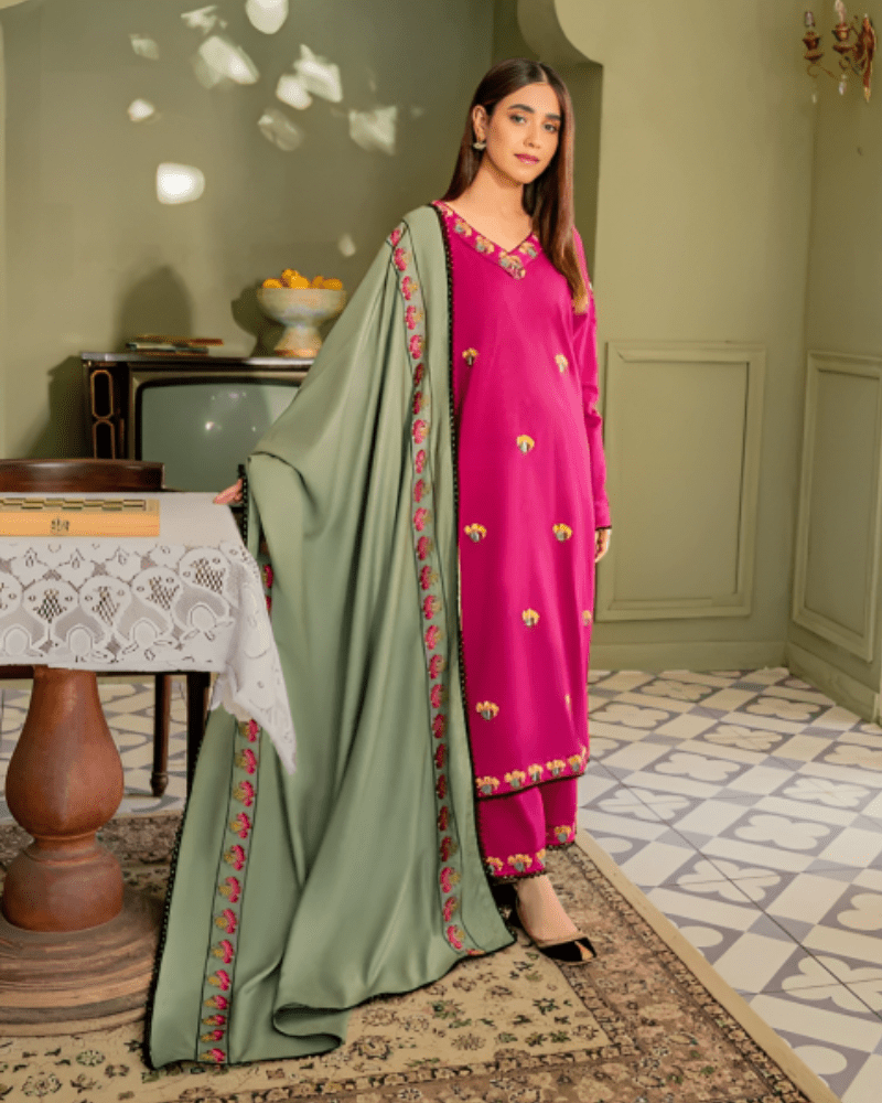 Dhanak 3PC Embroidered Shirt with Dhanak embroidered dupatta - 619 - Sapphire Studios