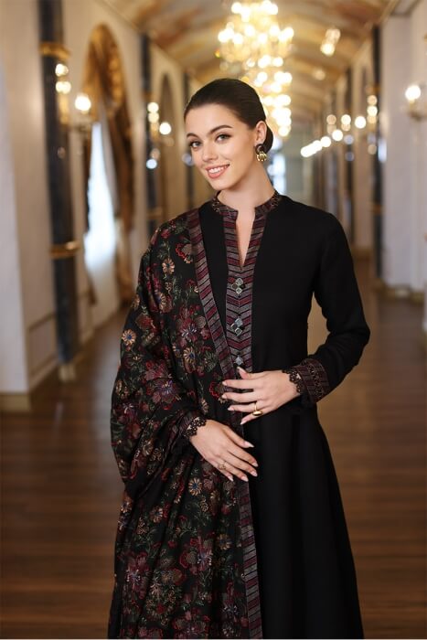 Dhanak - 3PC Embroidered Shirt with Dhanak Embroidered Shawl - 189 - Sapphire Studios