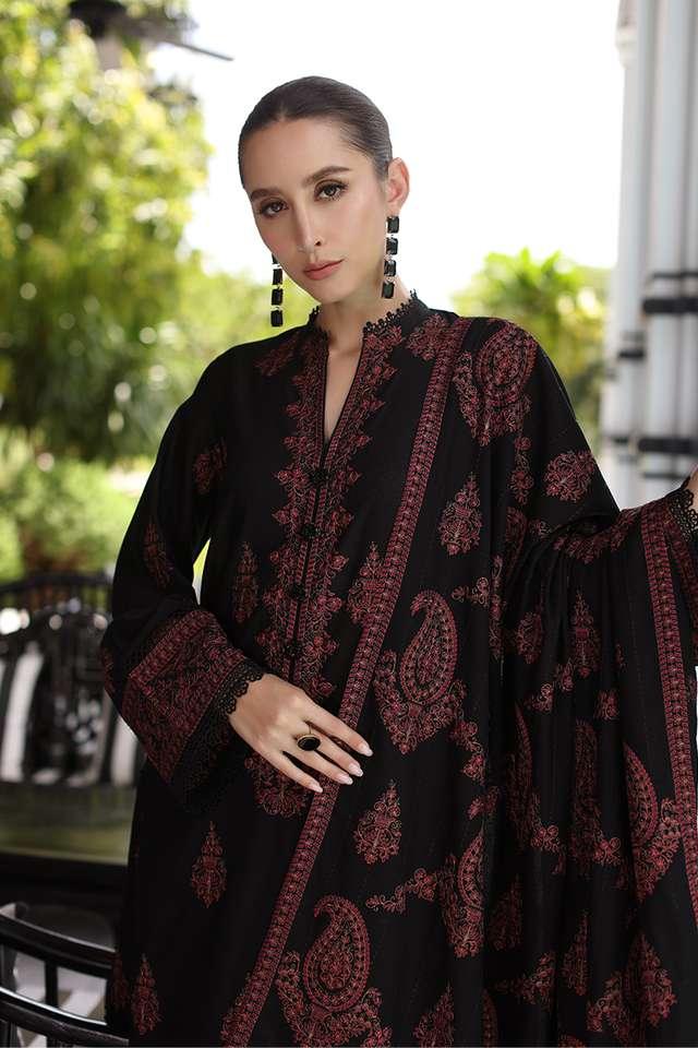 Dhanak - 3PC Embroidered Shirt with Dhanak Embroidered Shawl - 225 - Sapphire Studios