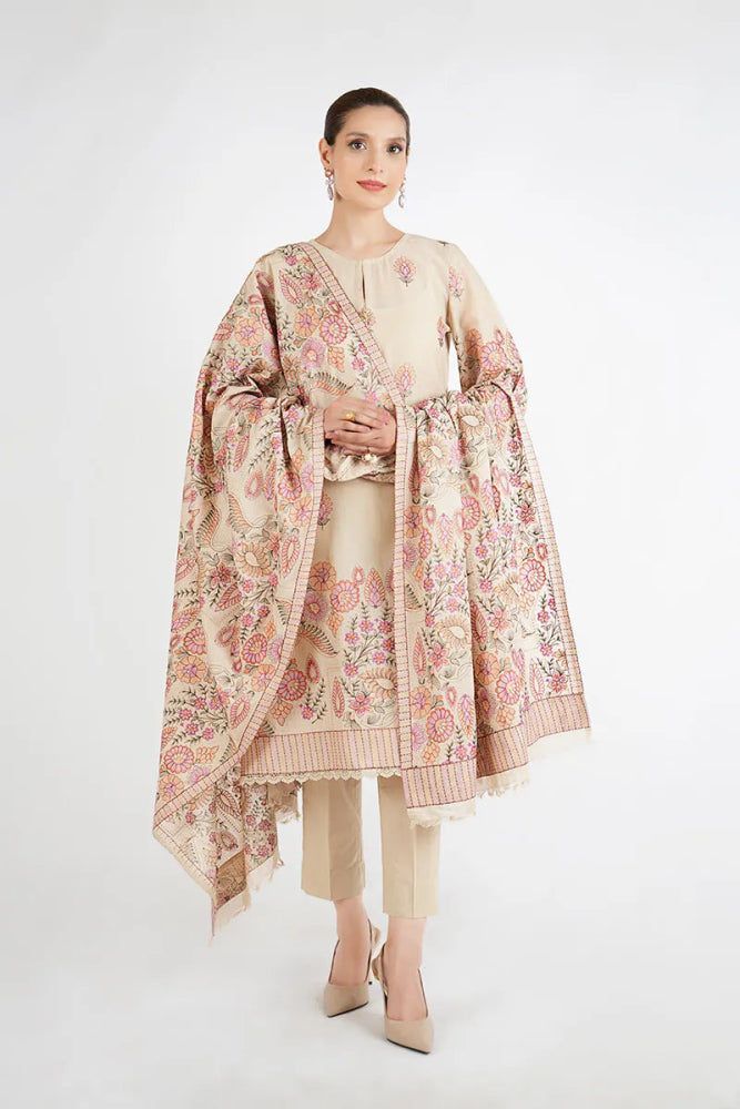 Dhanak 3PC Embroidered Shirt with Dhanak Embroidered Shawl - 3399 - Sapphire Studios