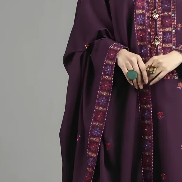 Dhanak 3PC Embroidered Shirt with Dhanak Embroidered Shawl - 3446 - Sapphire Studios