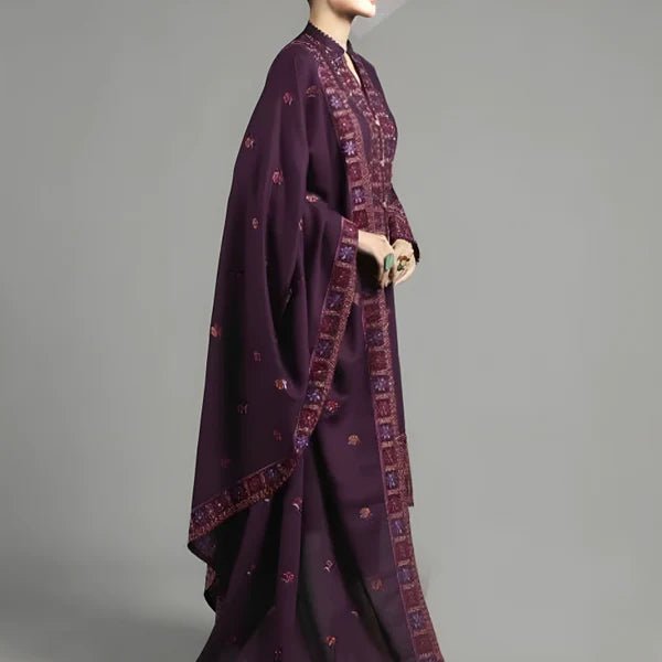 Dhanak 3PC Embroidered Shirt with Dhanak Embroidered Shawl - 3446 - Sapphire Studios