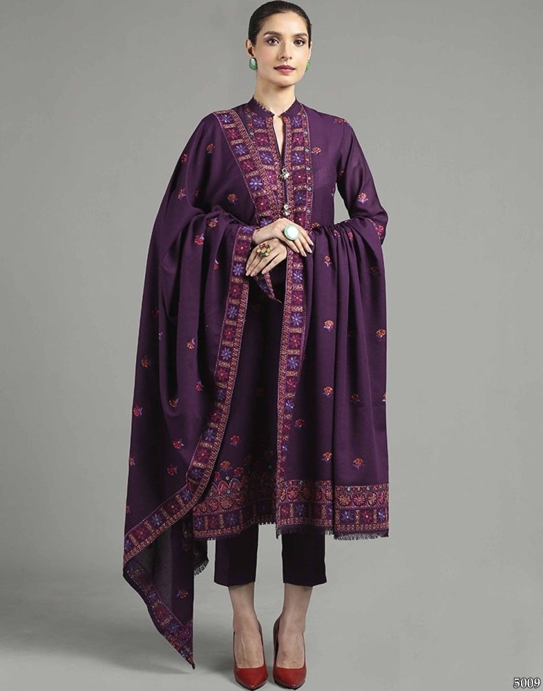 Dhanak 3PC Embroidered Shirt with Dhanak Embroidered Shawl - 3446 - Sapphire Studios