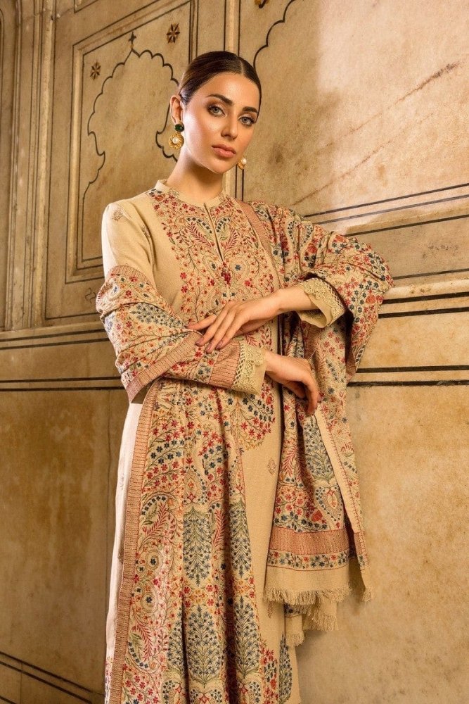 Dhanak - 3PC Embroidered Shirt with Dhanak Embroidered Shawl - 590 - Sapphire Studios