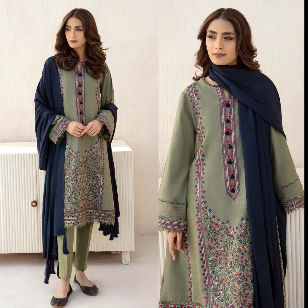 Dhanak 3PC Embroidered Shirt With Dhanak Plain Dupatta - 1290 - Sapphire Studios
