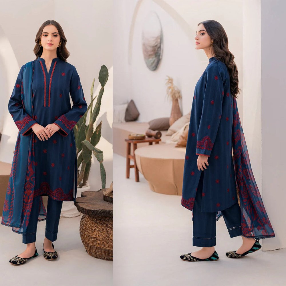 DHANAK 3PC EMBROIDERED SHIRT WITH DIGITAL PRINTED DUPATTA - 667 - Sapphire Studios