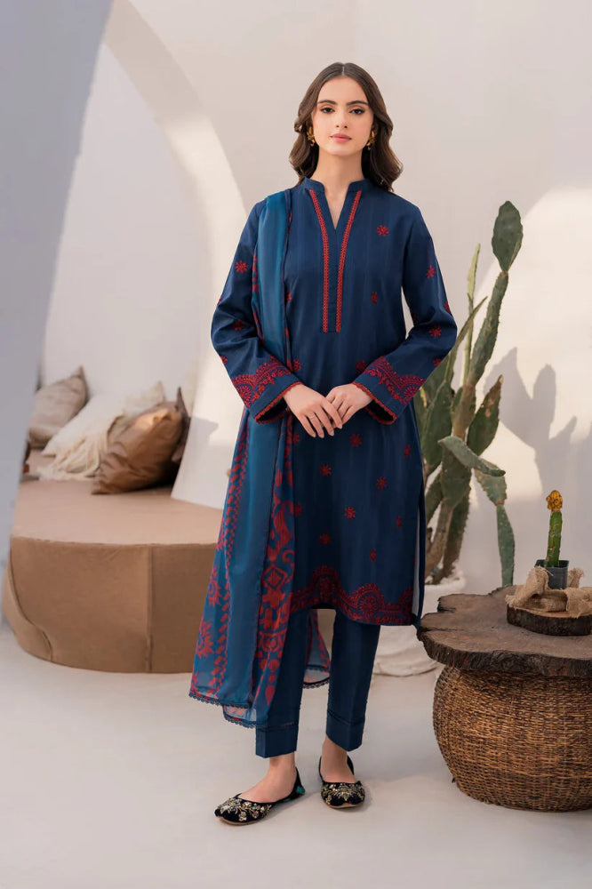 DHANAK 3PC EMBROIDERED SHIRT WITH DIGITAL PRINTED DUPATTA - 667 - Sapphire Studios