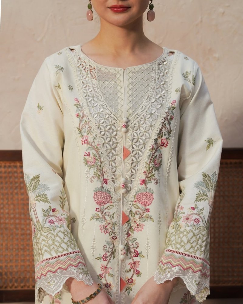 Dhanak - 3PC Embroidered Shirt With Digital Printed & Embroidered Organza Dupatta - 3372 - Sapphire Studios