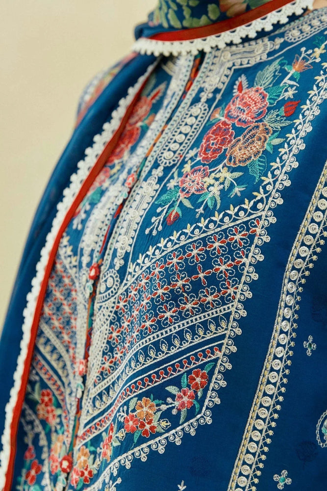 Dhanak - 3PC Embroidered Shirt With Digital Printed Shawl - 668 - Sapphire Studios