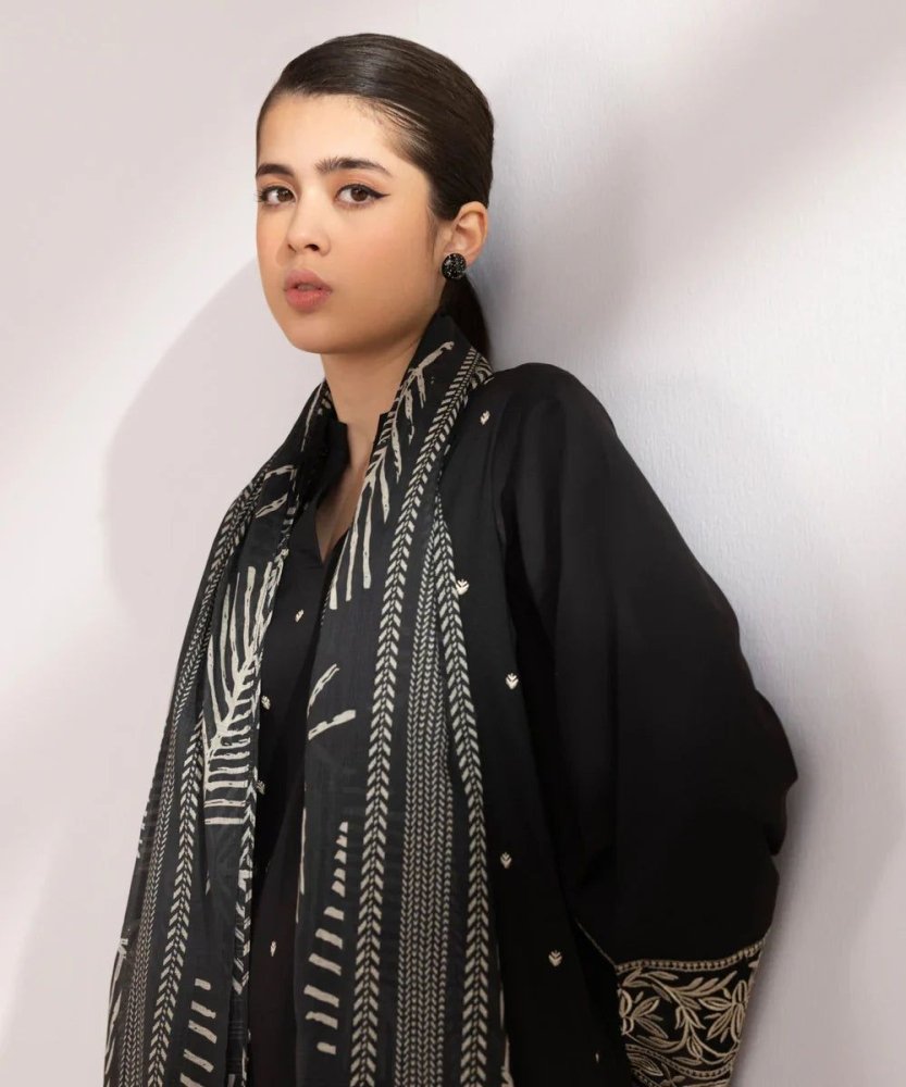 Dhanak - 3PC Embroidered Shirt with Digital printed wool shawl - 3121 - Sapphire Studios