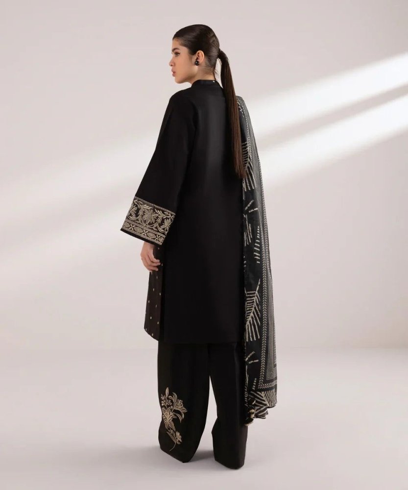 Dhanak - 3PC Embroidered Shirt with Digital printed wool shawl - 3121 - Sapphire Studios