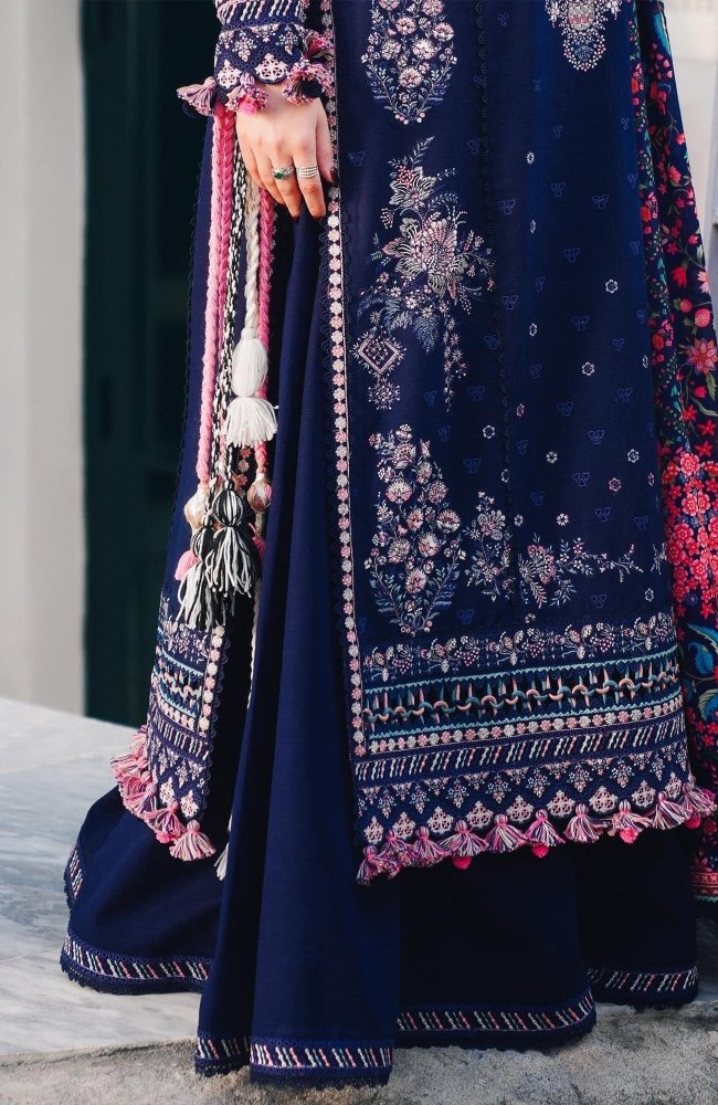 Dhanak - 3PC Embroidered Shirt with Digital Printed Wool Shawl - 3122 - Sapphire Studios