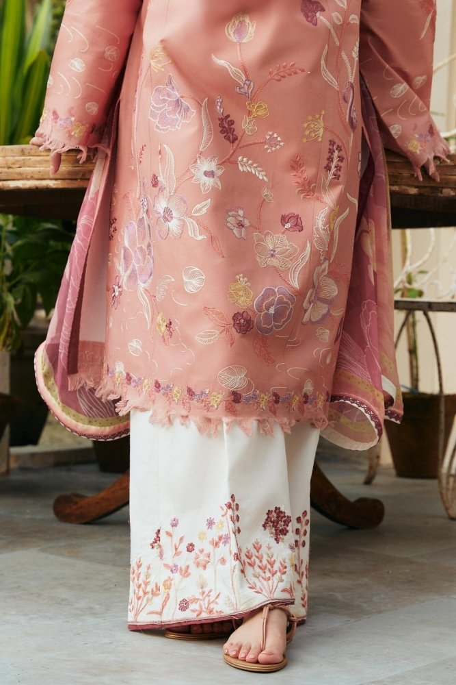 Dhanak - 3PC Embroidered Shirt with Digital Printed Wool Shawl - 3188 - Sapphire Studios