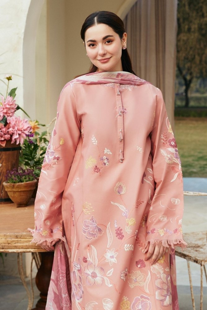 Dhanak - 3PC Embroidered Shirt with Digital Printed Wool Shawl - 3188 - Sapphire Studios