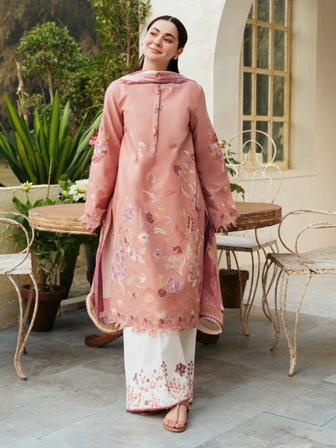 Dhanak - 3PC Embroidered Shirt with Digital Printed Wool Shawl - 3188 - Sapphire Studios
