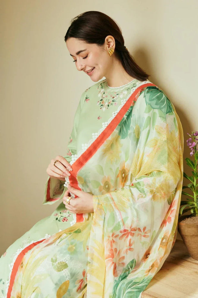 Dhanak - 3PC Embroidered Shirt with Digital Printed Wool Shawl - 3238 - Sapphire Studios