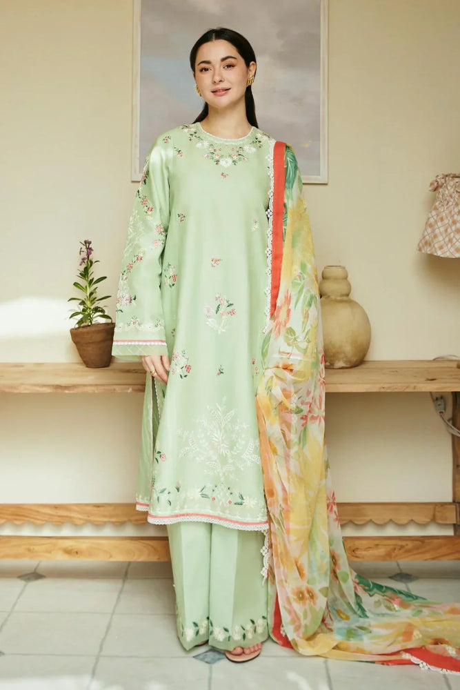 Dhanak - 3PC Embroidered Shirt with Digital Printed Wool Shawl - 3238 - Sapphire Studios