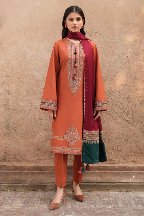 Dhanak - 3PC Embroidered Shirt with Digital Printed Wool Shawl - 3239 - Sapphire Studios