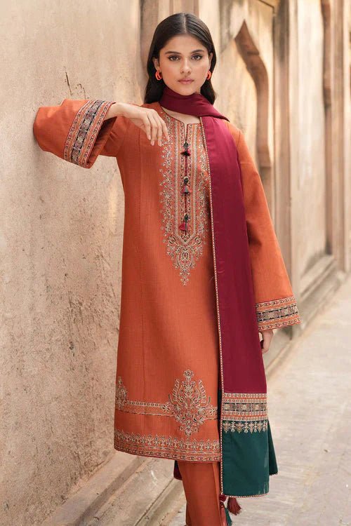 Dhanak - 3PC Embroidered Shirt with Digital Printed Wool Shawl - 3239 - Sapphire Studios