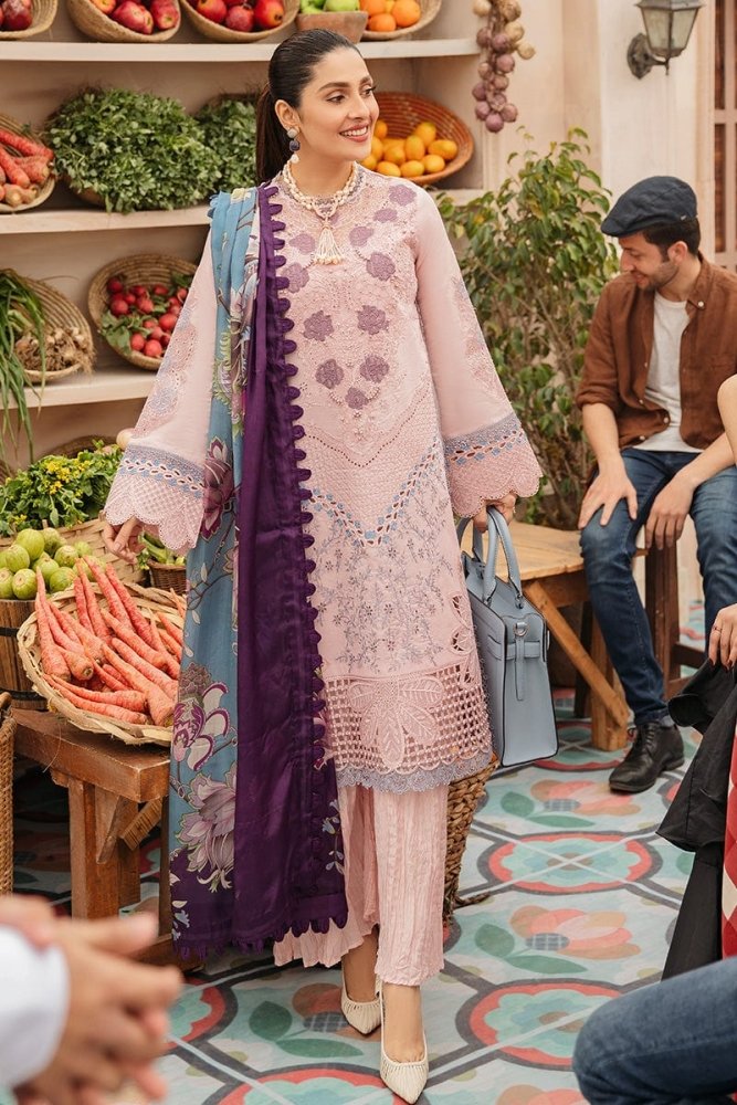 Dhanak - 3PC Embroidered Shirt with Digital Printed Wool Shawl - 3245 - Sapphire Studios