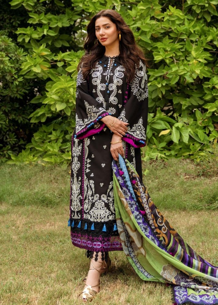 Dhanak - 3PC Embroidered Shirt with Digital Printed Wool Shawl - 3253 - Sapphire Studios