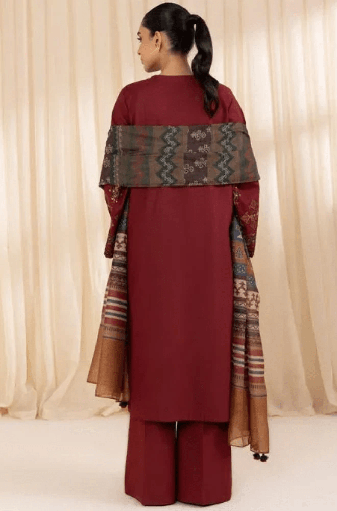 Dhanak - 3PC Embroidered Shirt with Digital Printed Wool Shawl - 3268 - Sapphire Studios