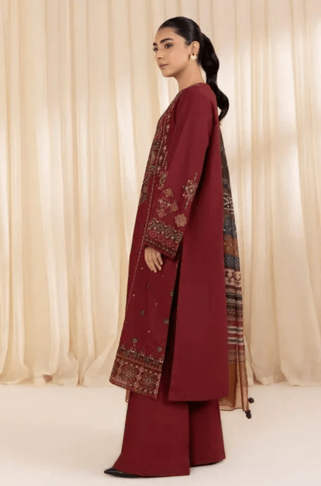 Dhanak - 3PC Embroidered Shirt with Digital Printed Wool Shawl - 3268 - Sapphire Studios