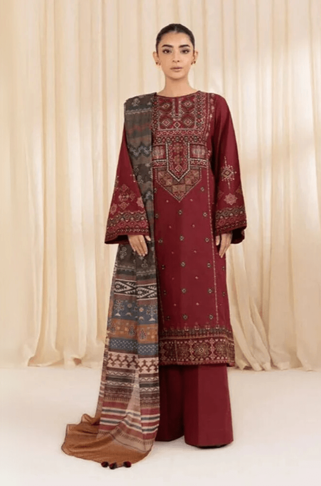 Dhanak - 3PC Embroidered Shirt with Digital Printed Wool Shawl - 3268 - Sapphire Studios