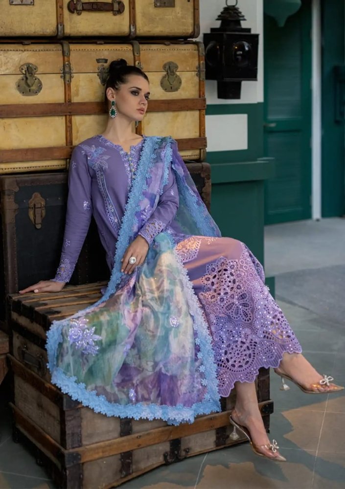 Dhanak - 3PC Embroidered Shirt with Digital Printed Wool Shawl - 3291 - Sapphire Studios