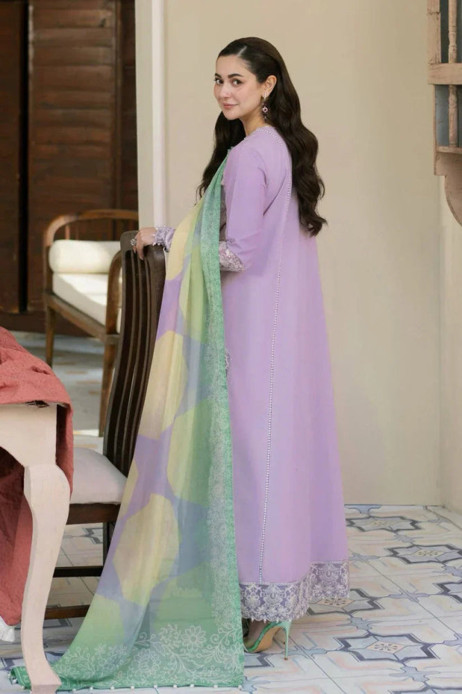 Dhanak - 3PC Embroidered Shirt with Digital Printed Wool Shawl - 3307 - Sapphire Studios