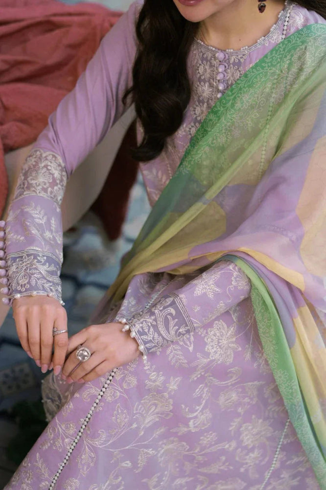 Dhanak - 3PC Embroidered Shirt with Digital Printed Wool Shawl - 3307 - Sapphire Studios