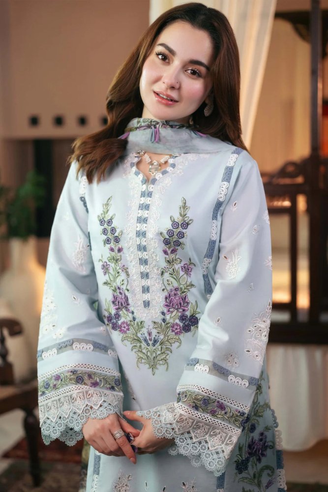 Dhanak - 3PC Embroidered Shirt with Digital Printed Wool Shawl - 3313 - Sapphire Studios