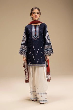 Dhanak - 3PC Embroidered Shirt with Digital Printed Wool Shawl - 3324 - Sapphire Studios