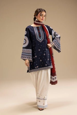 Dhanak - 3PC Embroidered Shirt with Digital Printed Wool Shawl - 3324 - Sapphire Studios