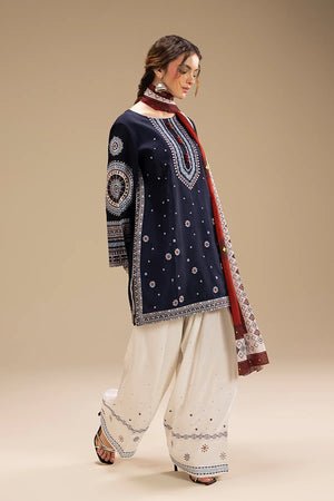 Dhanak - 3PC Embroidered Shirt with Digital Printed Wool Shawl - 3324 - Sapphire Studios