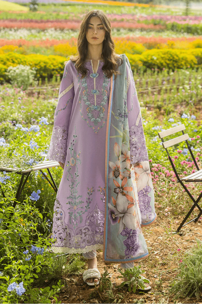 Dhanak - 3PC Embroidered Shirt with Digital Printed Wool Shawl - 3325 - Sapphire Studios