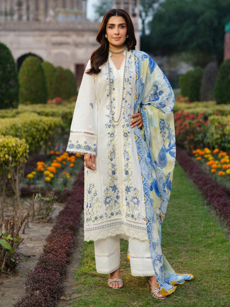 Dhanak - 3PC Embroidered Shirt with Digital Printed Wool Shawl - 3347 - Sapphire Studios