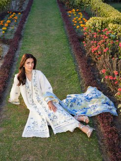 Dhanak - 3PC Embroidered Shirt with Digital Printed Wool Shawl - 3347 - Sapphire Studios